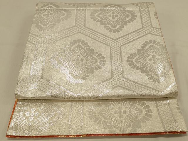 平和屋着物◎両面 六通柄袋帯 亀甲花文 銀糸 正絹 逸品 DAAX0753jm
