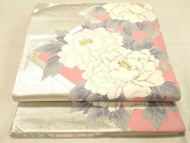 平和屋着物◎六通柄袋帯 唐織 牡丹文 金銀糸 正絹 逸品 DAAX0761jm