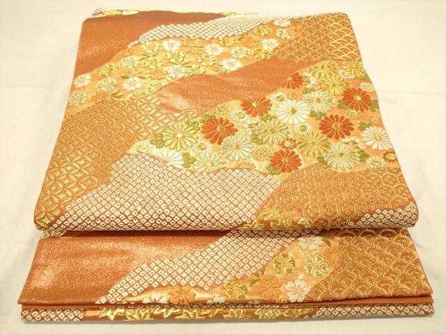 平和屋着物◎六通柄袋帯 唐織 道長吉祥花文 金糸 引箔 正絹 逸品 DAAX0762jm