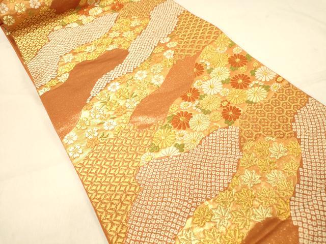 平和屋着物◎六通柄袋帯 唐織 道長吉祥花文 金糸 引箔 正絹 逸品 DAAX0762jm