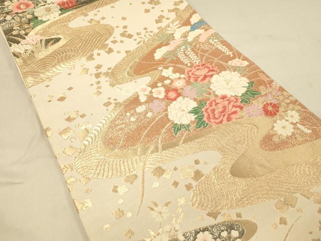 平和屋着物◎六通柄袋帯 唐織 流水吉祥花文 金糸 正絹 逸品 DAAX0774jm