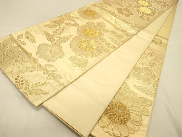 平和屋着物◎六通柄袋帯 草花文 金糸 正絹 逸品 DAAX0808jm