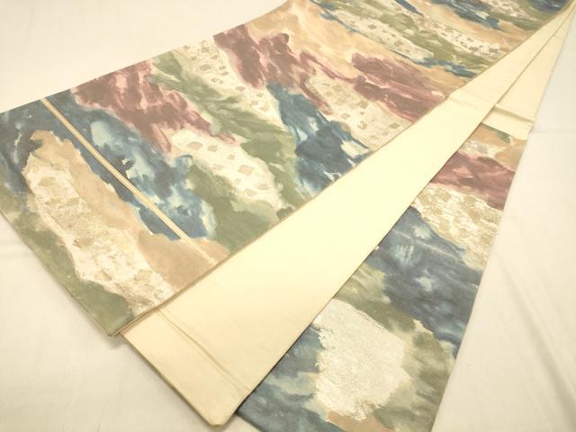 平和屋着物◎六通柄袋帯 霞文 引箔 三越扱い 正絹 逸品 DAAX0809jm