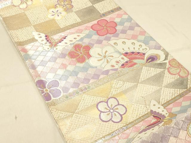 平和屋着物◎六通柄袋帯 花蝶文 金銀糸 正絹 逸品 DAAX0822jm