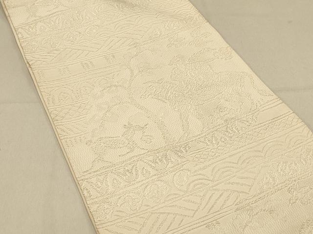 平和屋着物◎六通柄袋帯 狩猟文 薄卵色 正絹 逸品 DAAX0830jm