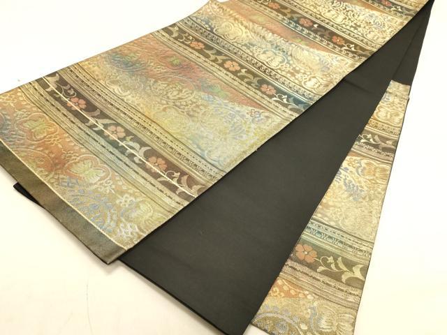 平和屋着物◎六通柄袋帯 横段花蝶文 金糸 正絹 逸品 DAAX0847jm