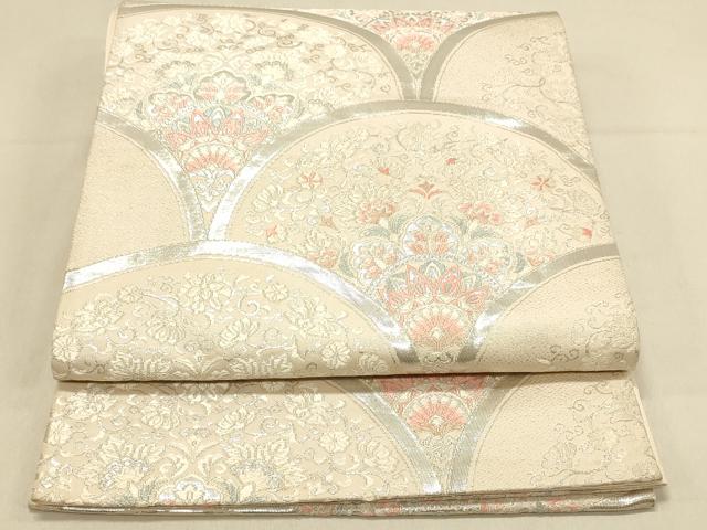 平和屋着物◎六通柄袋帯 正倉院花青海波文 銀糸 正絹 逸品 DAAX0852jm