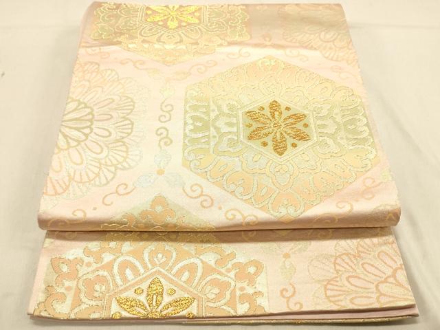 平和屋着物◎六通柄袋帯 亀甲花文 金糸 三越扱い 正絹 逸品 DAAX0854jm