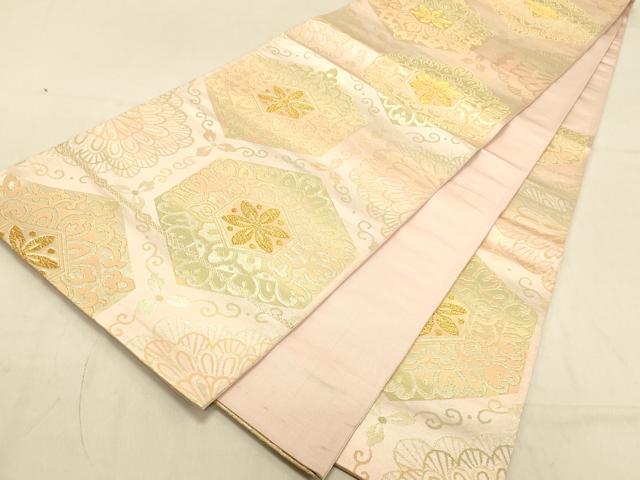 平和屋着物◎六通柄袋帯 亀甲花文 金糸 三越扱い 正絹 逸品 DAAX0854jm