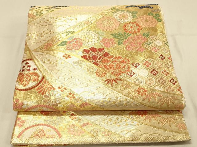 平和屋着物◎佐賀錦 六通柄袋帯 吉祥花文 金糸 正絹 逸品 DAAX0881jm