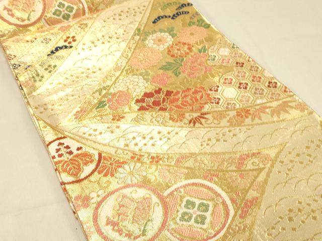 平和屋着物◎佐賀錦 六通柄袋帯 吉祥花文 金糸 正絹 逸品 DAAX0881jm