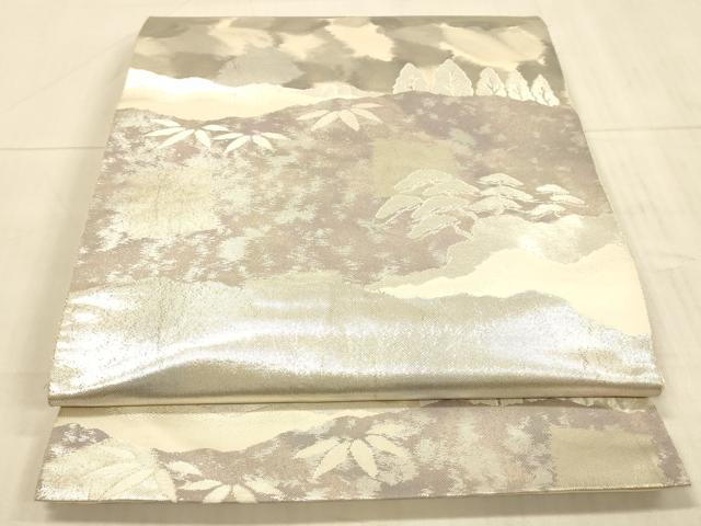 平和屋着物◎西陣 服部織物謹製 六通柄袋帯 風景文 松 笹の葉 銀糸 引箔 正絹 逸品 DAAX0925jm