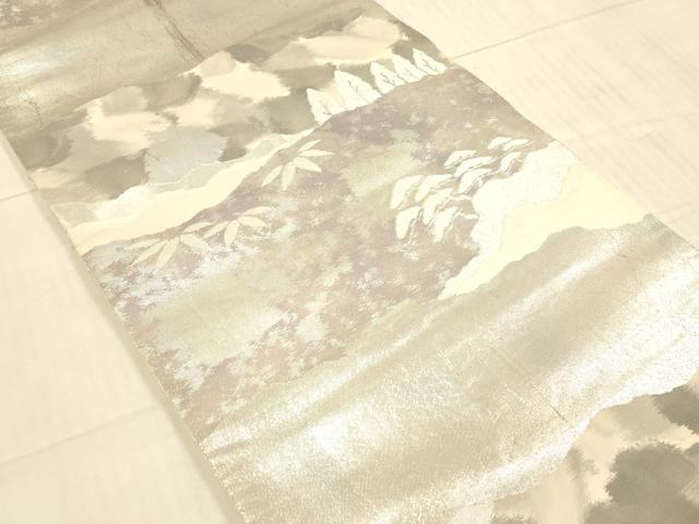 平和屋着物◎西陣 服部織物謹製 六通柄袋帯 風景文 松 笹の葉 銀糸 引箔 正絹 逸品 DAAX0925jm