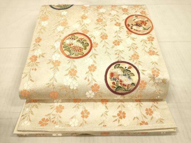 平和屋着物◎六通柄袋帯 唐織 桜花丸文 金糸 正絹 逸品 DAAX0930jm