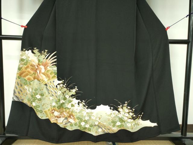 平和屋着物■豪華黒留袖 駒刺繍 鳳凰花文 金彩 正絹 逸品 DAAX1200op