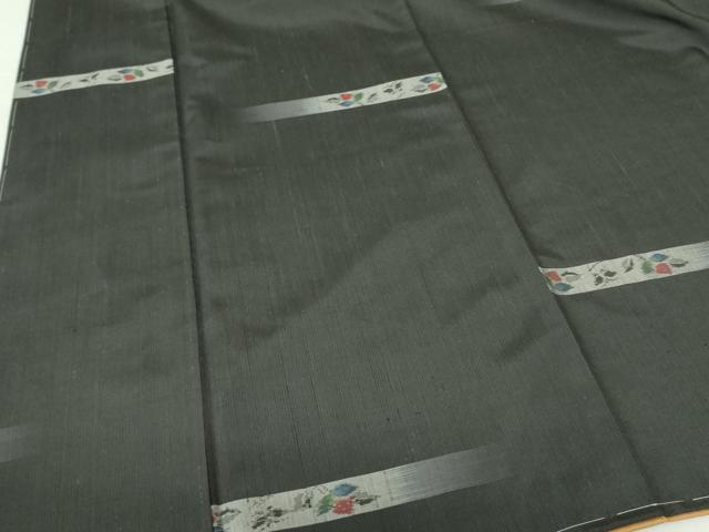 平和屋着物●上質な紬 横段花文 黒地 正絹 逸品 未使用 DAAX1248op