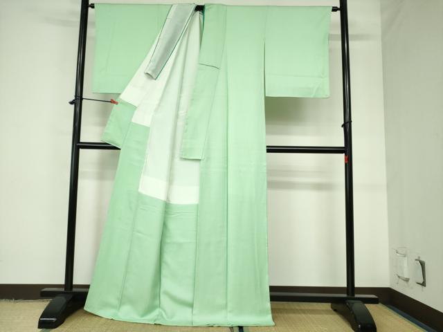 平和屋着物●上質な色無地 小花地紋 若葉色 正絹 逸品 DAAX1253op