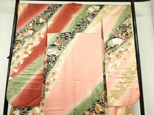 平和屋着物●ブライダルファッションデザイナー・桂由美 振袖・長襦袢(無双仕立て)セット 飛鶴花文 暈し染め 金彩 逸品 DAAX1385op