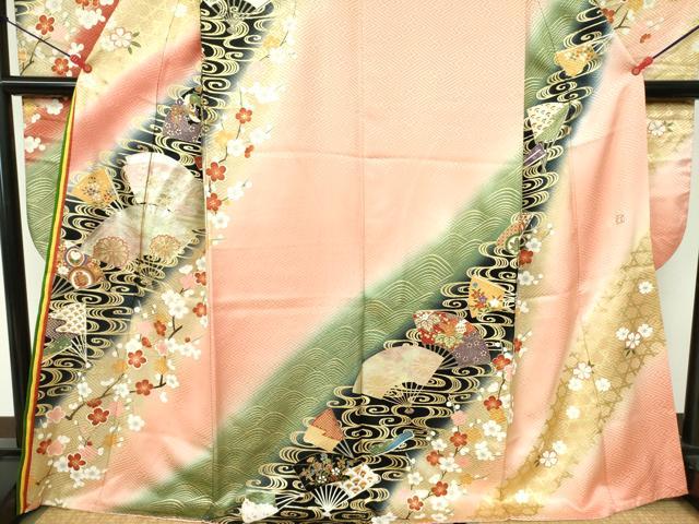 平和屋着物●ブライダルファッションデザイナー・桂由美 振袖・長襦袢(無双仕立て)セット 飛鶴花文 暈し染め 金彩 逸品 DAAX1385op