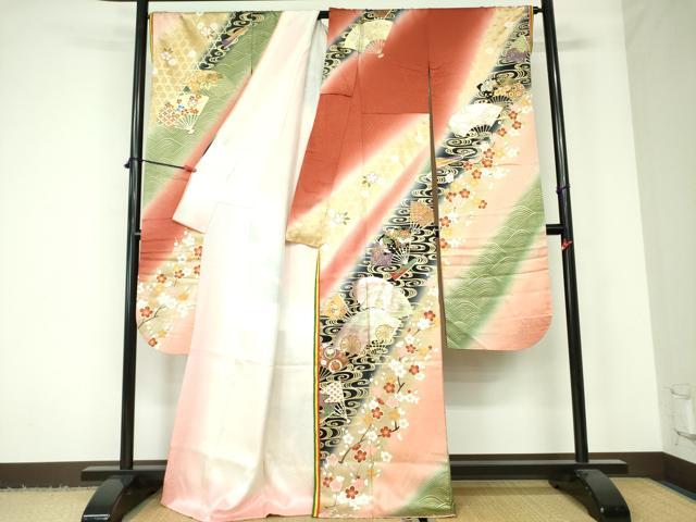 平和屋着物●ブライダルファッションデザイナー・桂由美 振袖・長襦袢(無双仕立て)セット 飛鶴花文 暈し染め 金彩 逸品 DAAX1385op