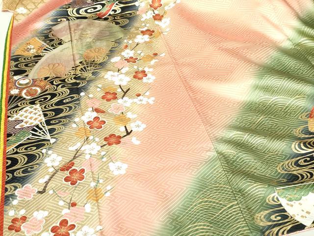 平和屋着物●ブライダルファッションデザイナー・桂由美 振袖・長襦袢(無双仕立て)セット 飛鶴花文 暈し染め 金彩 逸品 DAAX1385op