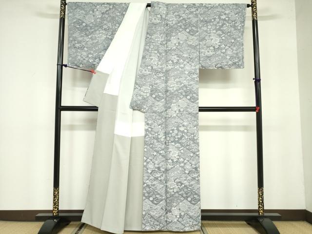 平和屋着物●山岡古都・古都染人 染織美術品 薬墨染 天目織 お召 草花文 正絹 逸品 DAAX1489op