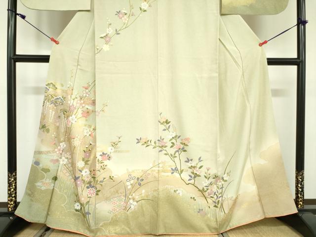 平和屋着物●訪問着 枝花松文 暈し染め 金彩 正絹 逸品 DABE1662op