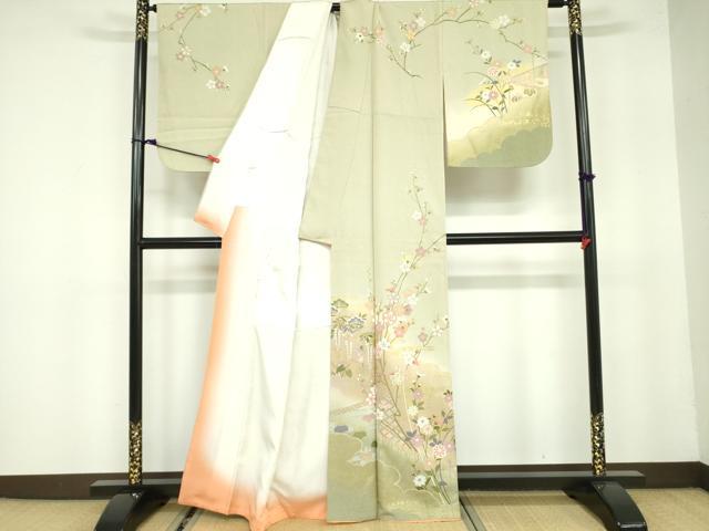 平和屋着物●訪問着 枝花松文 暈し染め 金彩 正絹 逸品 DABE1662op