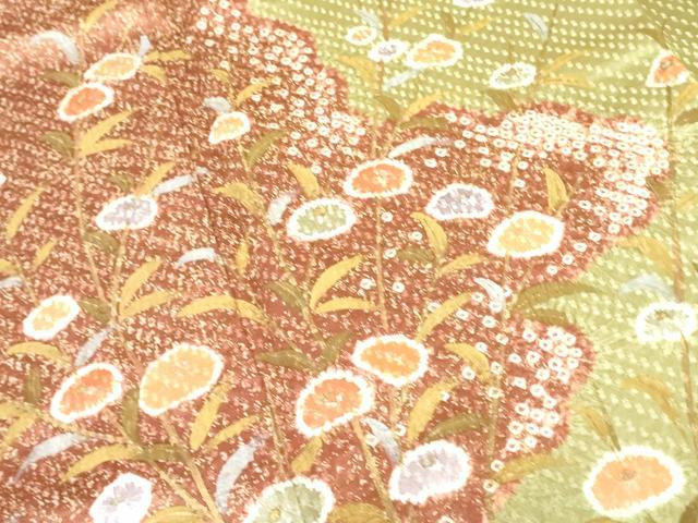 平和屋着物●訪問着 絞り 草花文 金彩 正絹 逸品 DAAX1509op