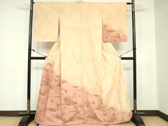 平和屋着物●訪問着 紬地 手描き 狩猟文 暈し染め 正絹 逸品 DAAX1510op
