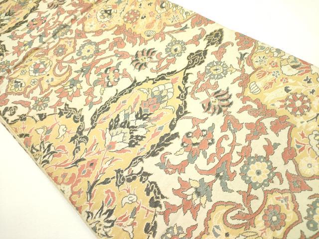 平和屋着物◎六通柄 本袋帯 更紗花文 金糸 正絹 逸品 DAAX1561op