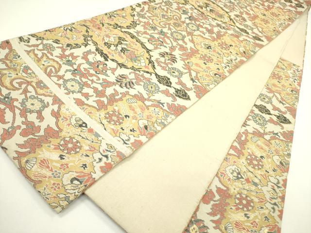 平和屋着物◎六通柄 本袋帯 更紗花文 金糸 正絹 逸品 DAAX1561op