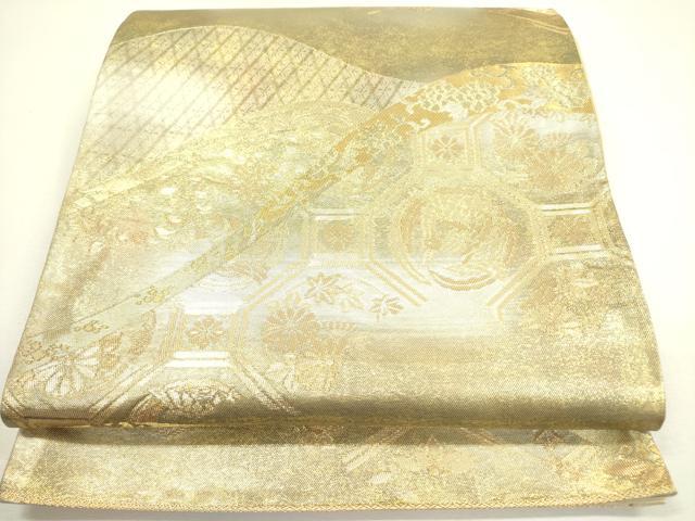 平和屋着物◎六通柄袋帯 蜀江花鳥文 金糸 正絹 逸品 DAAX1608op