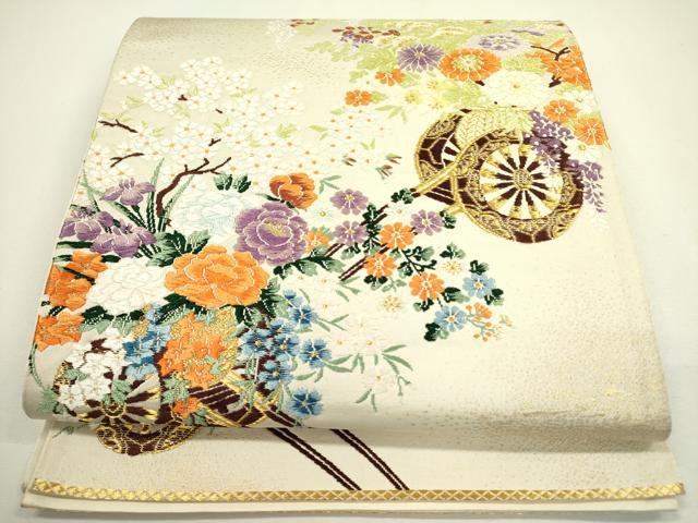平和屋着物◎六通柄袋帯 唐織 花車文 金糸 正絹 逸品 DAAX1610op