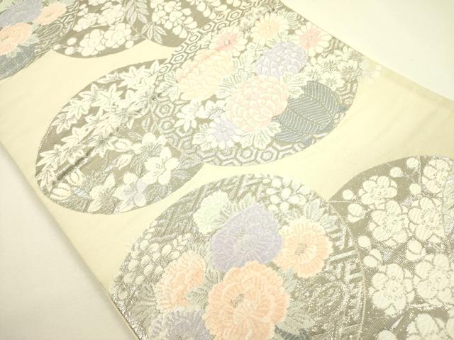 平和屋着物◎六通柄袋帯 唐織 草花丸文 銀糸 正絹 逸品 DAAX1616op