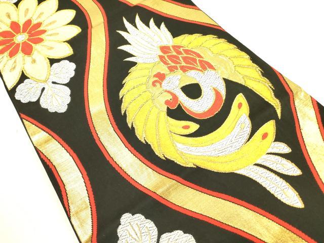 平和屋着物◎六通柄袋帯 唐織 立涌鳳凰花文 黒地 金銀糸 正絹 逸品 DAAX1627op