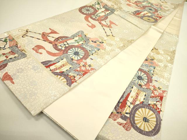 平和屋着物◎六通柄袋帯 唐織 御所車花文 金糸 正絹 逸品 DAAX1660op