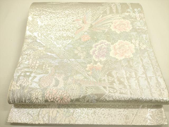 平和屋着物◎六通柄袋帯 唐織 鳳凰花文 銀糸 正絹 逸品 DAAX1666op