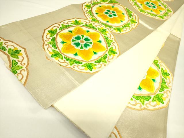 平和屋着物◎六通柄袋帯 唐織 花絵皿 金銀糸 正絹 逸品 DAAX1732op