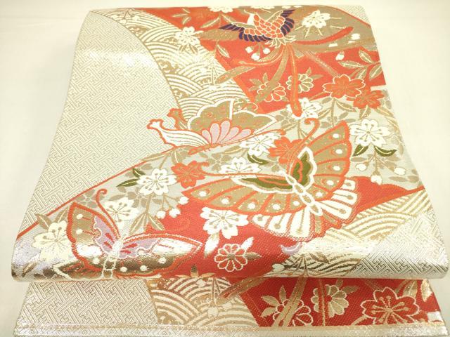 平和屋着物◎佐賀錦 六通柄袋帯 鳳凰舞蝶花文 金糸 正絹 逸品 DAAX1740op