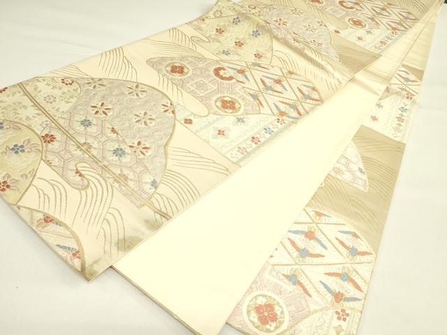 平和屋着物◎六通柄袋帯 唐織 双鶴花文 金糸 正絹 逸品 DAAX1747op