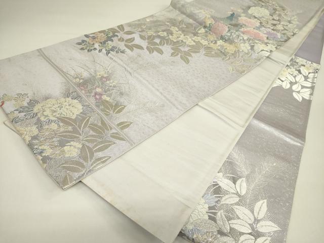 平和屋着物◎六通柄袋帯 唐織 孔雀花文 銀糸 正絹 逸品 DAAX1775op