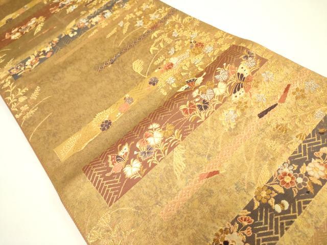 平和屋着物◎六通柄袋帯 唐織 愁楽百花蝶紋様 金銀糸 正絹 逸品 DAAX1777op