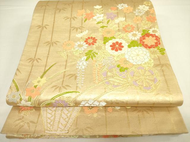 平和屋着物◎六通柄袋帯 唐織 花車文 金銀糸 正絹 逸品 DAAX1819op