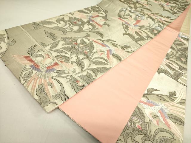 平和屋着物◎六通柄袋帯 唐織 鳳凰更紗花文 銀糸 正絹 逸品 DAAX1830op