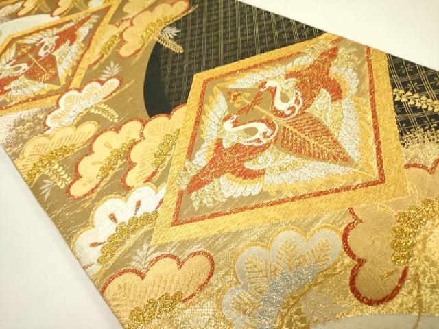 平和屋着物◎六通柄袋帯 唐織 向かい鶴松菱文 金銀糸 正絹 逸品 DAAX1837op