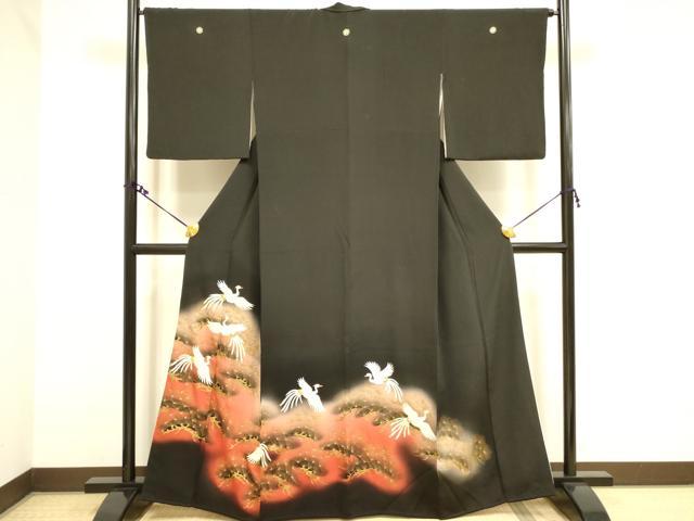 平和屋着物■豪華黒留袖 飛鶴松葉文 暈し染め 金彩 正絹 逸品 DAAX1919op