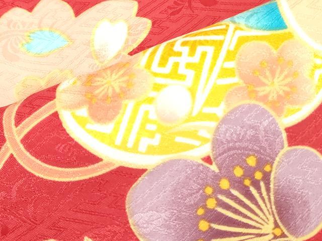 平和屋着物●小振袖 二尺袖 草花文 洗える着物 DAAX1943op