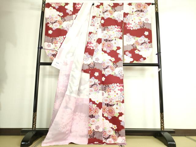 平和屋着物●小振袖 二尺袖 雲取り花文 洗える着物 DAAX1962op