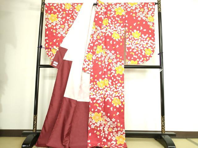 平和屋着物●小振袖 二尺袖 舞桜文 洗える着物 DAAX1980op